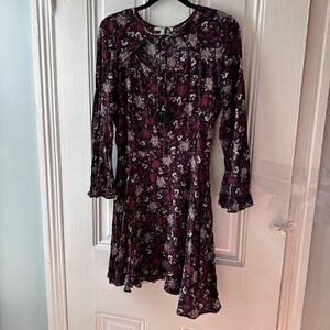 American Eagle Womens Medium Boho Floral Mini Dress Bell Sleeves Viscose